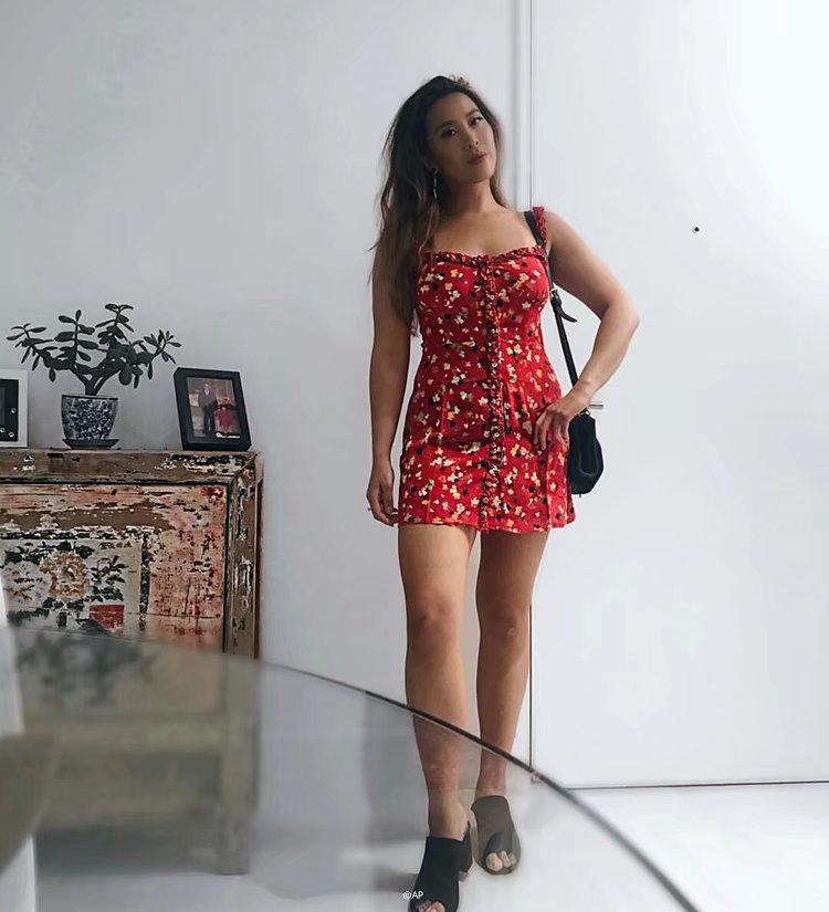 red floral button up dress