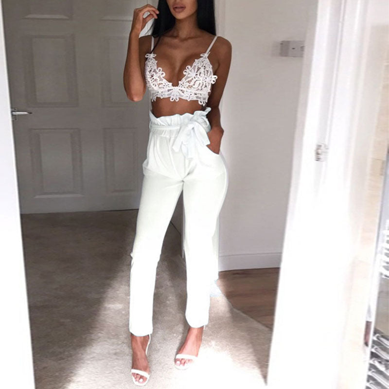 white high waisted paperbag trousers