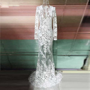 White Lace Embroidered Sheer Mesh Mermaild Formal Gowns Dress – sunifty