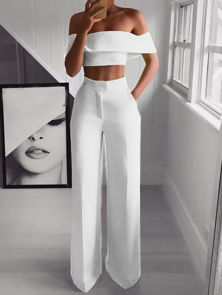 Slimming Off Shoulder Crop Top Wideleg Crop Pants – sunifty