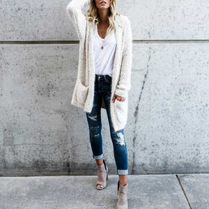 long cardigan with hood and pockets