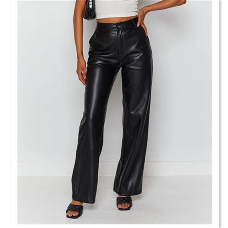 High Waisted Wide Leg Faux Pleather Patent Leather Pants For Wardrobe ...