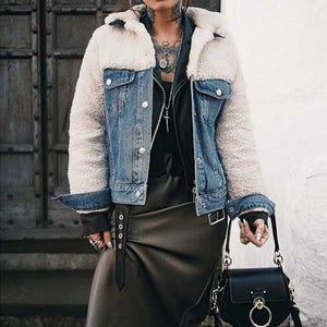 jean jacket with white fur collar