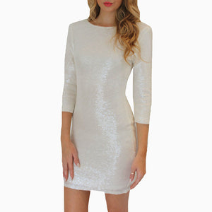 white sequin dress with sleeves