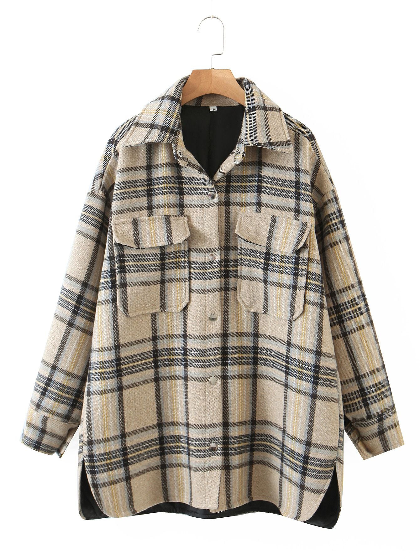 Classic Thick Colorblock Checked Button Down Shirt Jacket Woolen – sunifty