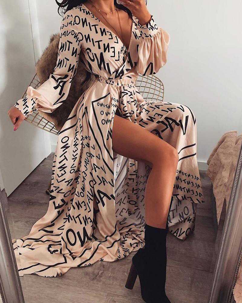 long sleeve thigh split maxi dress