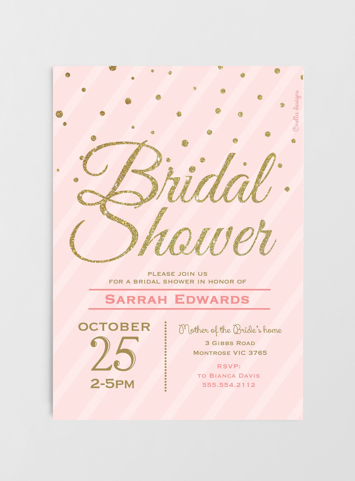 Blush Pink & Gold Glitter Bridal Shower Invitations ...