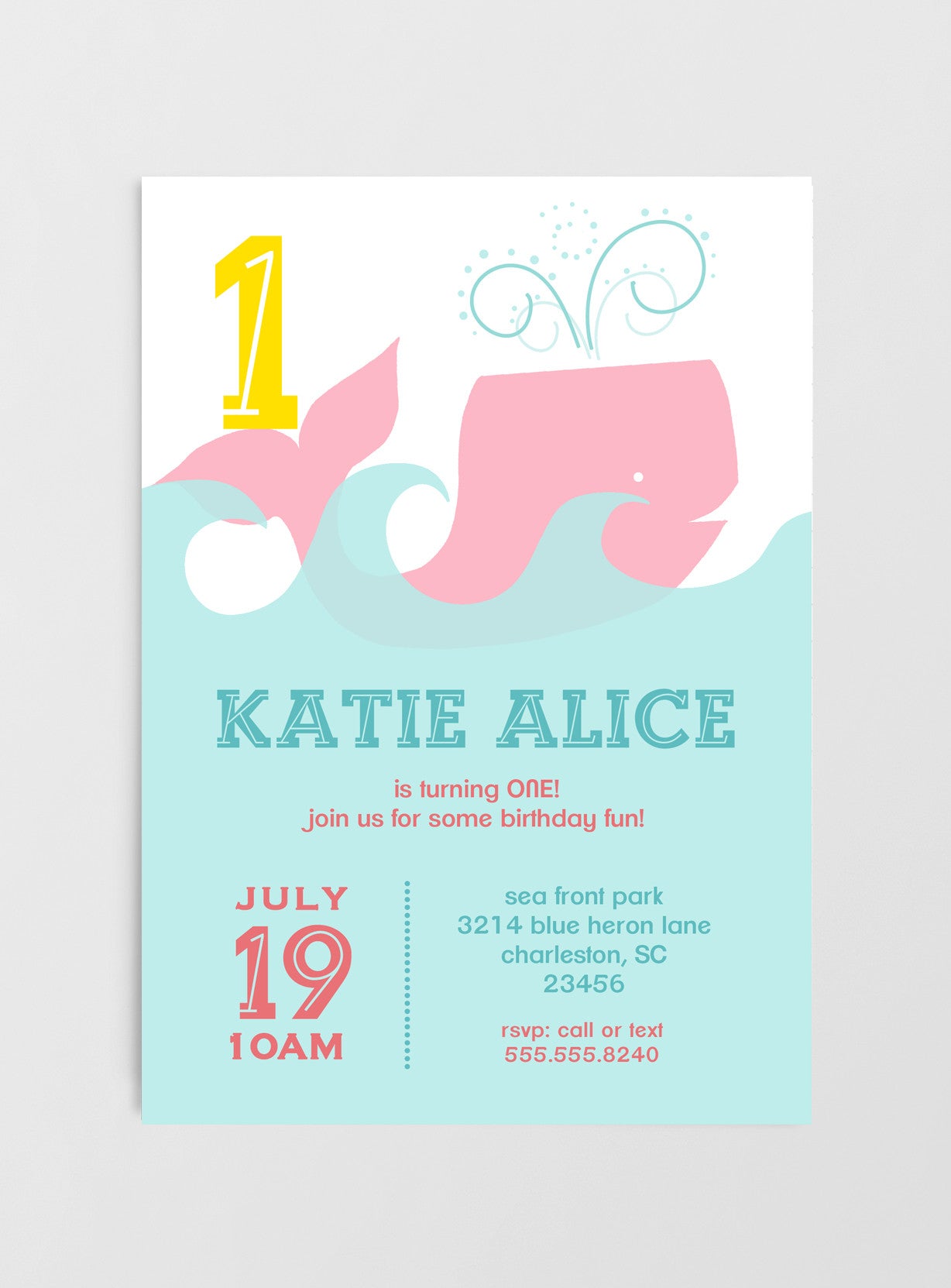 Whale Birthday Party Invitations 1st Birthday Girl Or Boy Nella