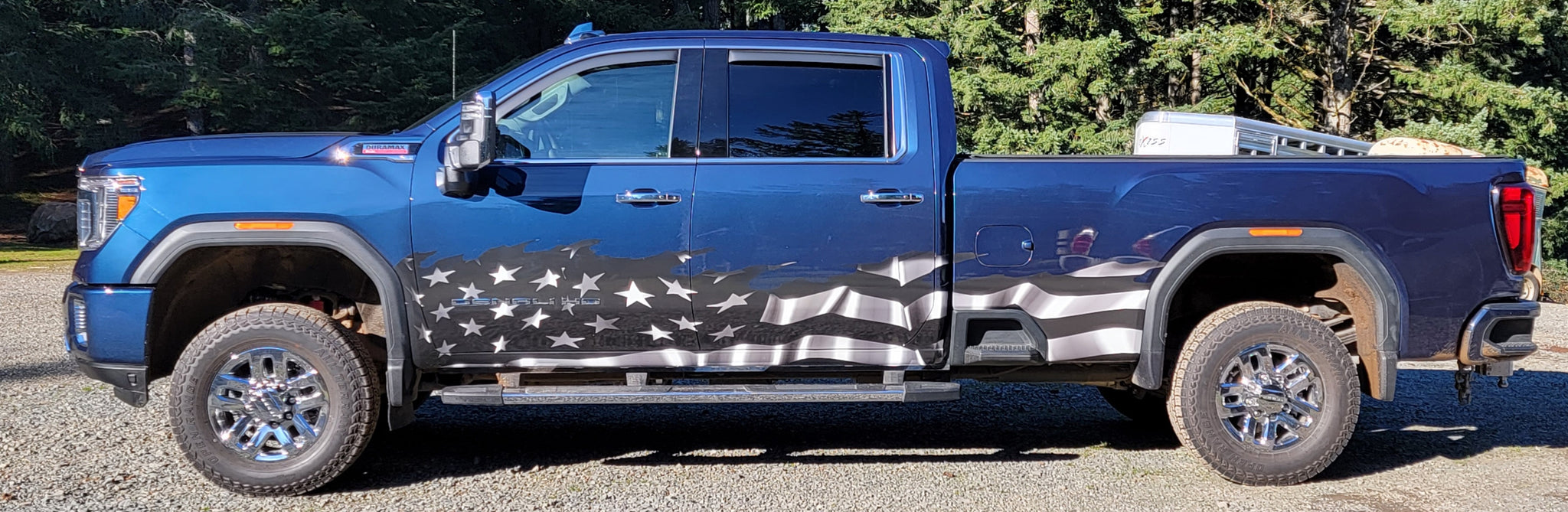 Black and white American flag graphic wrap on Gmc Denali