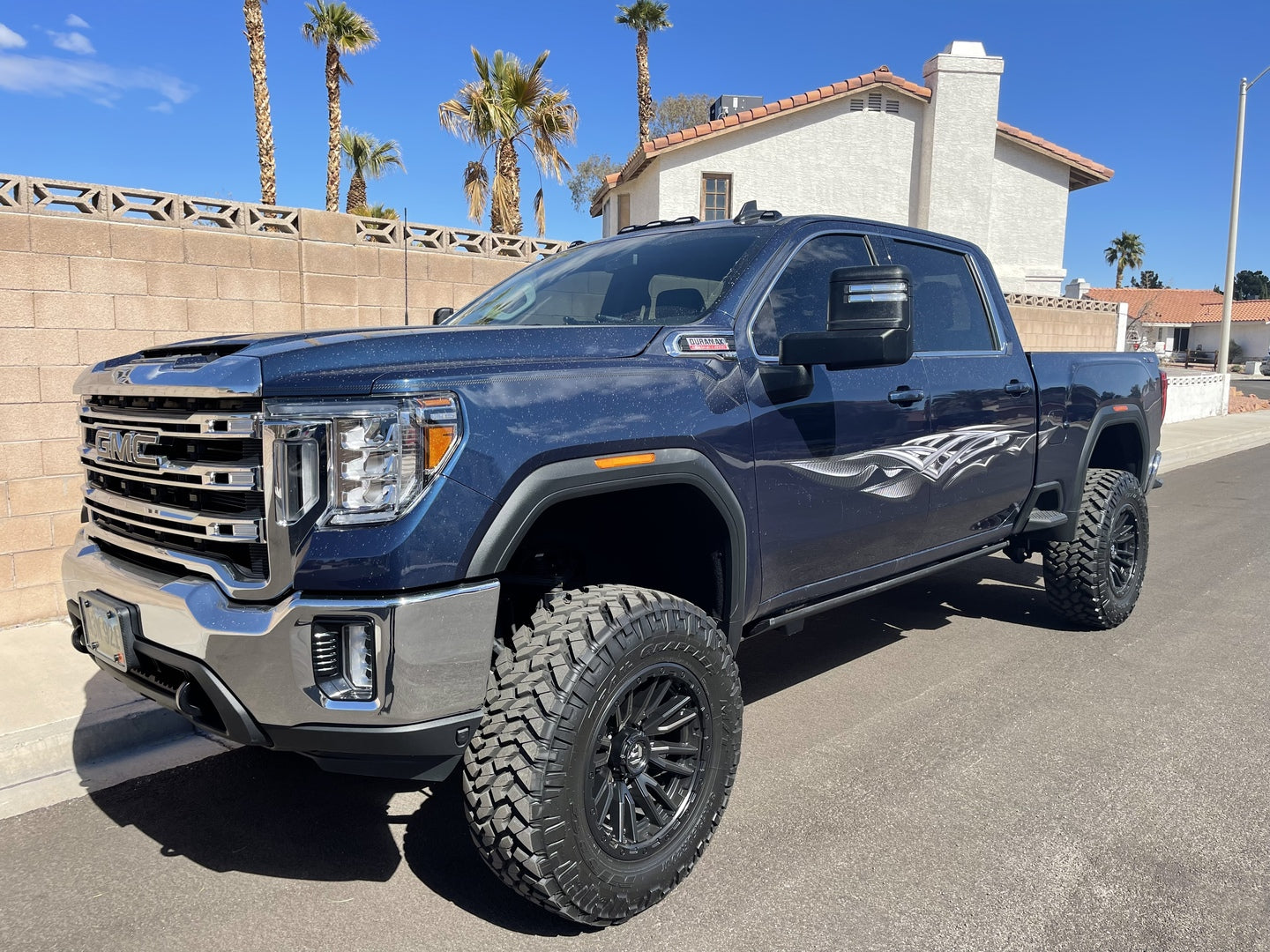 carbon fiber spear vinyl decal on GMC Truck