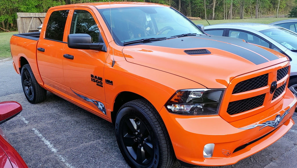 chrome skull decals on dodge ram pickup