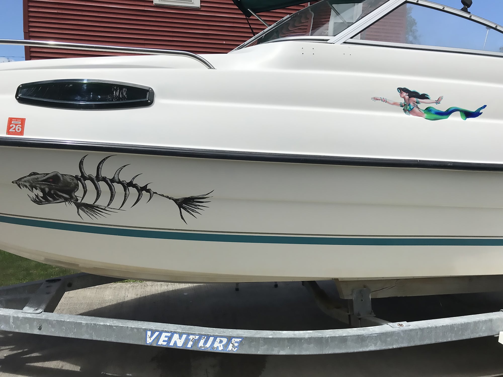 monster fish decal on boat