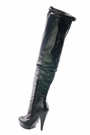 black leather over the knee heeled boots