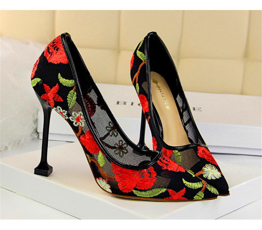 floral embroidered heels