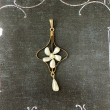 Load image into Gallery viewer, Art Nouveau 14K Gold and Pearl Drop Flower Charm, Antique Pendant