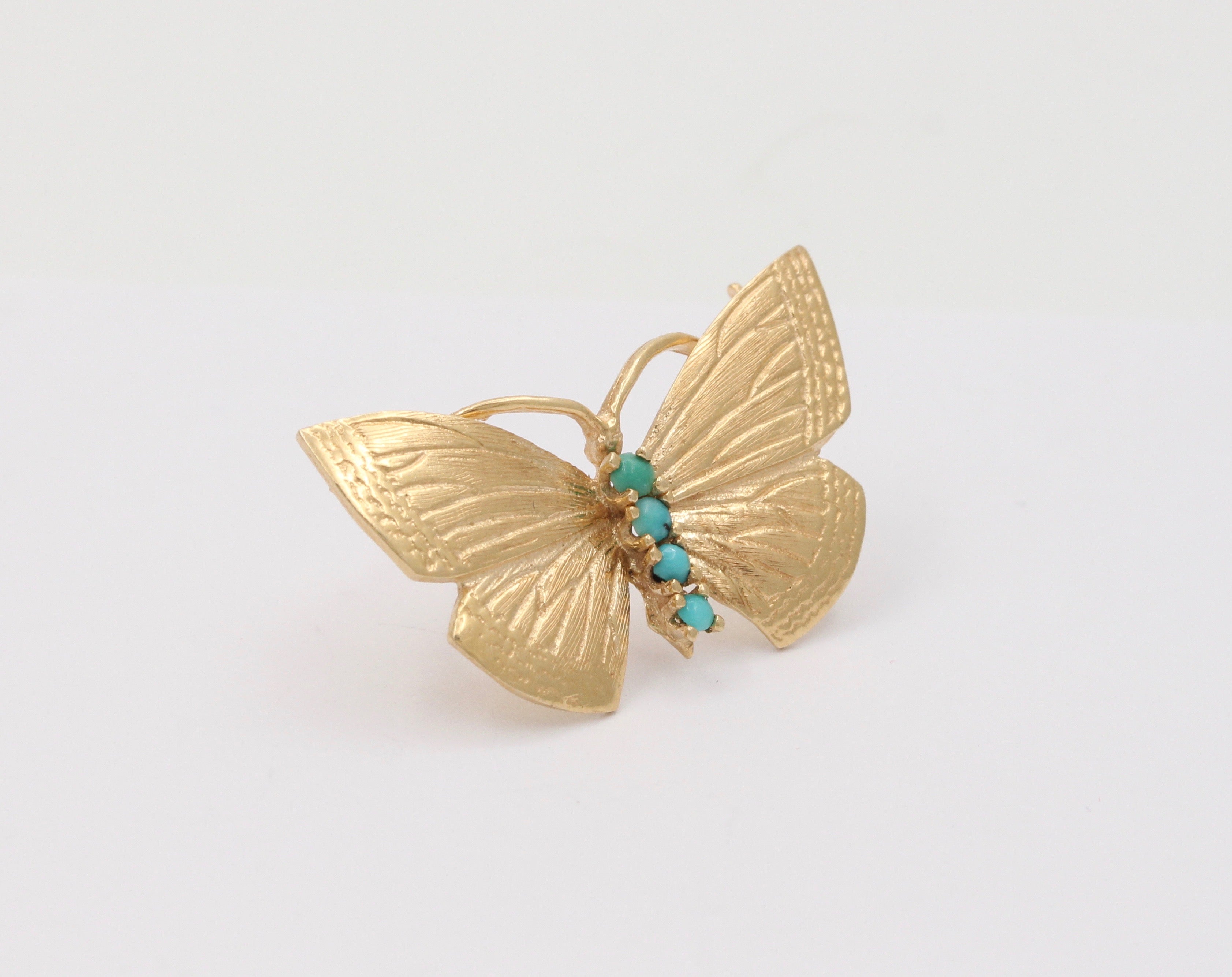 Vintage 14K Gold Turquoise Butterfly Pin, Brooch