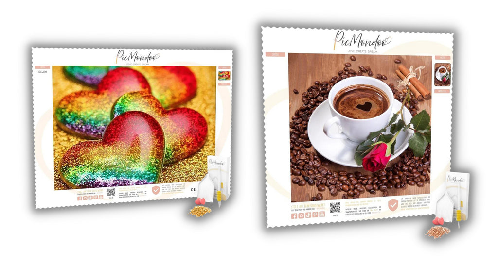 Picmondoo Diamond Painting Glitzer Herzen Rosenkaffee