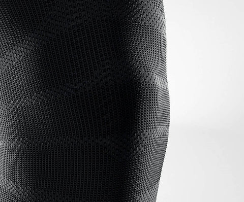 Close up of Bauerfeind's Sports Compression Knee Support: a quality knee compression sleeve 