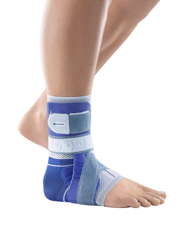 Bauerfeind MalleoLoc L3 ankle brace providing rigid support for strained ankle ligaments