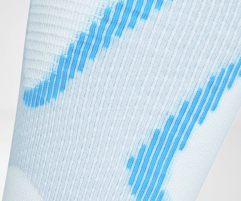 Close-up of Bauerfeind's Peformance Compression Socks for soccer. You can see the detail of the knit.