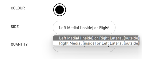 Drop down menu form GenuTrain OA page showing the medial lateral brace selection