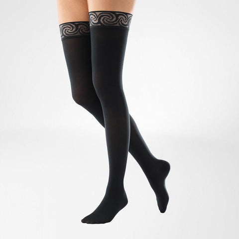 Bauerfeind VenoTrain black, thigh high, compression stockings for Lymphedema