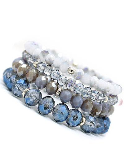 Blue and Silver Plated Metal Finish Beads Multi Strand Stretch Bracele –  Beads Selavie