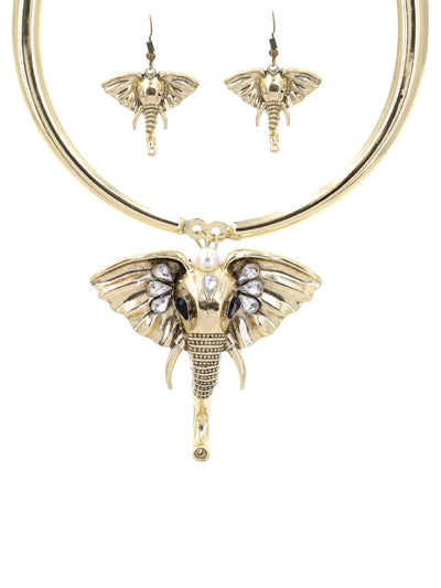 Elephant Antique Pendant Choker, Gift for her, Vintage Gold Tone
