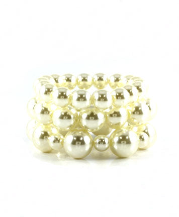 Womens Fashion Cream 3 Piece Pearl Stretch Bracelet