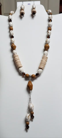 wood jasper stones-ceramic-in-tan-cream-necklace-earrings