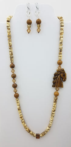 carved-wood-horse-head-cobra jasper-salwag-seeds-necklace-earrings