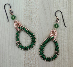 green woven wire earrings