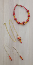 Cloisonné Red Lanterns. Crystal, &  Crystal Pearls Necklace, Bracelet, & Earrings 