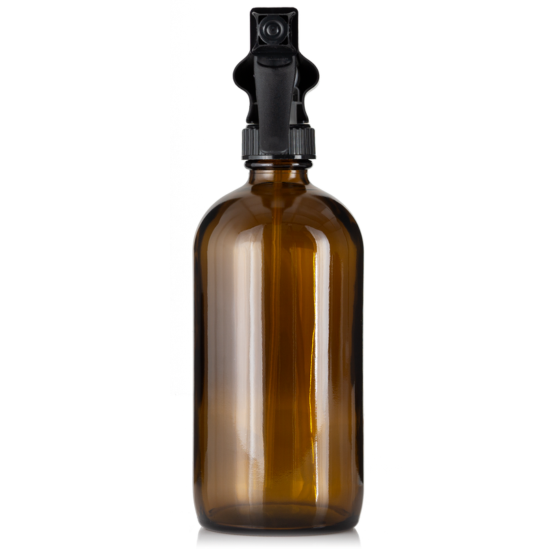 Amber Glass 16 oz Boston Round Trigger Sprayer Bottle With Optional Phenolic Cap