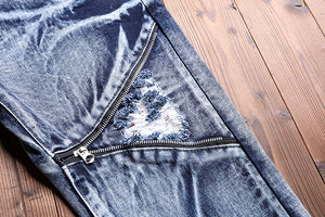 Jeans Homme Mens Men'S Classic Fashions Pants Denim Biker Pant Slim Fit Baggy Straight Trousers Ripped - moonaro