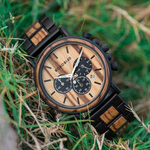 Wooden Watch Men Luxury Stylish Wood Timepieces Chronograph Military Quartz Watches in Wood Gift Box - moonaro