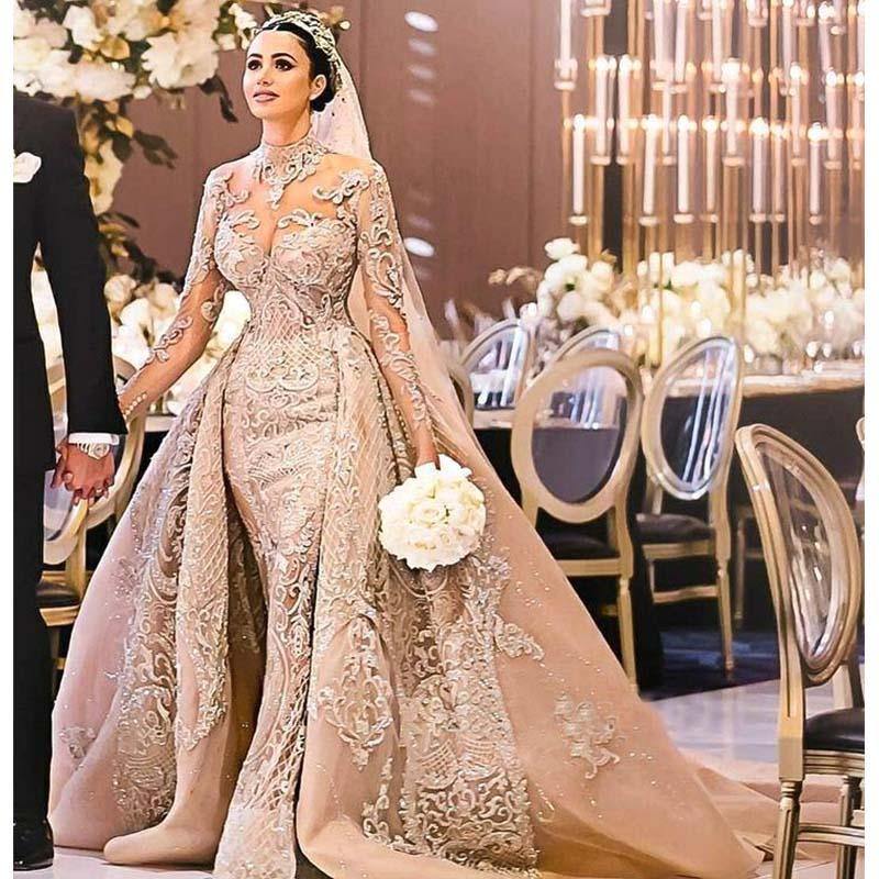 long sleeve gown with overskirt