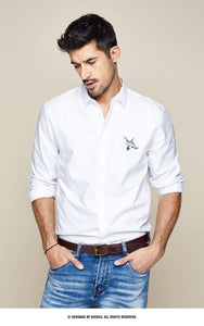 Autumn 100% Cotton Embroidery White Shirt Men Dress Casual Slim Fit Long Sleeve For Male Brand Blouse - moonaro