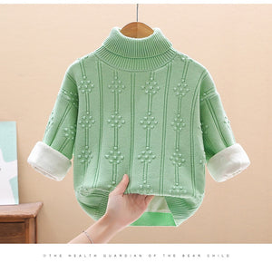 Winter Sweater For Kids Boy's Puls Velvet Clothes Girls Warm Wool Tops Coats Child Turtleneck Sweaters - moonaro