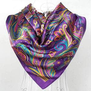 Spring And Autumn Female Satin Scarf,Big Square Scarves Printed,Women Scarf,Purple Polyester Silk Scarf Shawl 90*90cm - moonaro