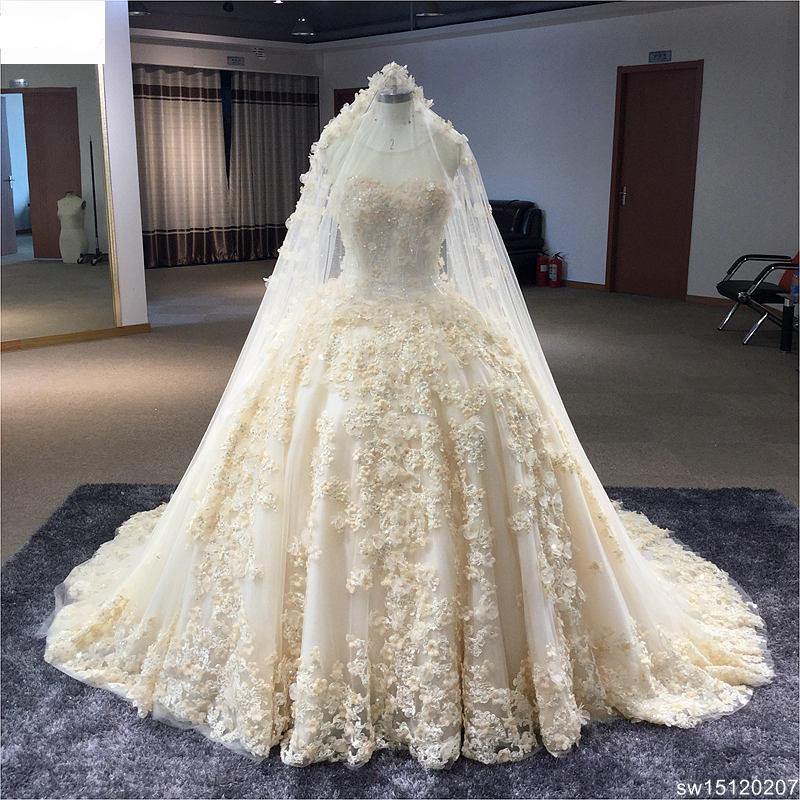 Custom Made Scoop Neck Sleeveless Crystal Dresses Off White  Princess Wedding Dresses - moonaro