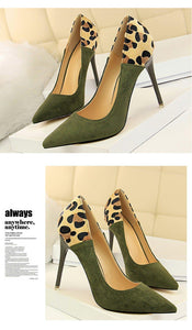 New Woman Shoes With Shallow Mouth Pointed Sexy Thin Suede Color Matching Leopard Women Pumps Women Shoes High Heel - moonaro