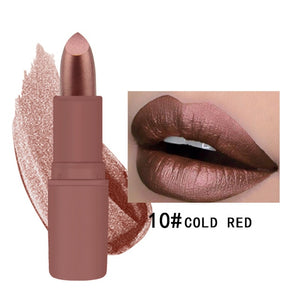 Waterproof Long Lasting Metallic Matte Lipstick 12 Colors Lips Makeup Cosmetics Shimmer Velvety Lipgloss - moonaro