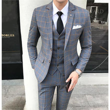 Load image into Gallery viewer, Navy Blue Burgundy Grey Plaid Suit For Men Slim Fit Groom Wedding Suit High Quality Mens Suits Designers 2019 - moonaro