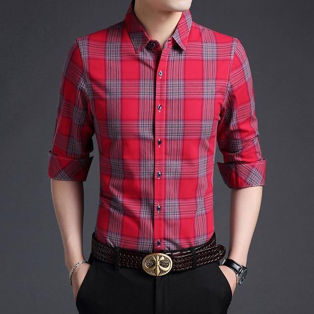 Fashion Shirt Men's Checkered Slim Fit Long Sleeve Plaid Dress Shirt ...