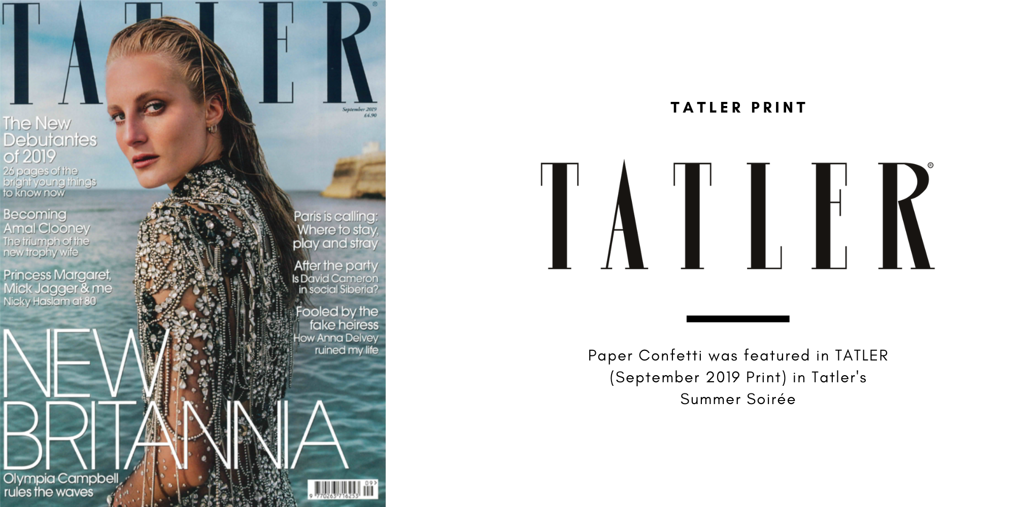 Paper Confetti was featured in Tatler Magazine's "A Summer Soriée" September 2019 Print for our exclusive customizable rose gold champagne bottle balloons. 