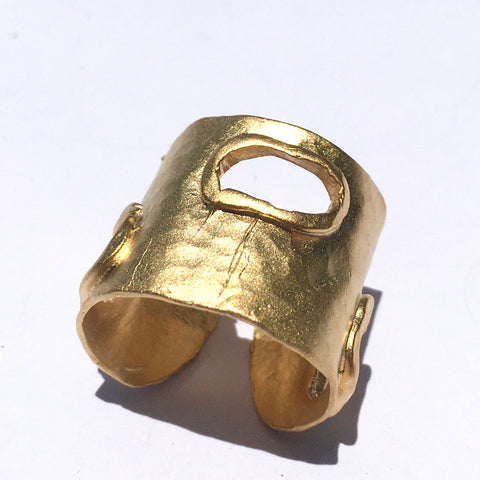 BRASS GOLD Colored SQUARE CUTOUT RING with adjustable band to fit all fingers