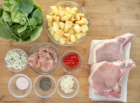 Image of all of the ingredients needed to make the stuffing mix.