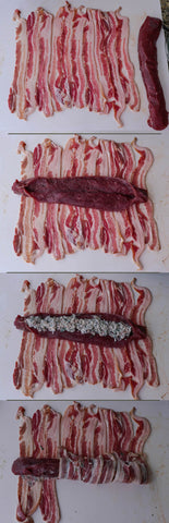 A series of 4 images depicting the steps by which to stuff the backstrap.