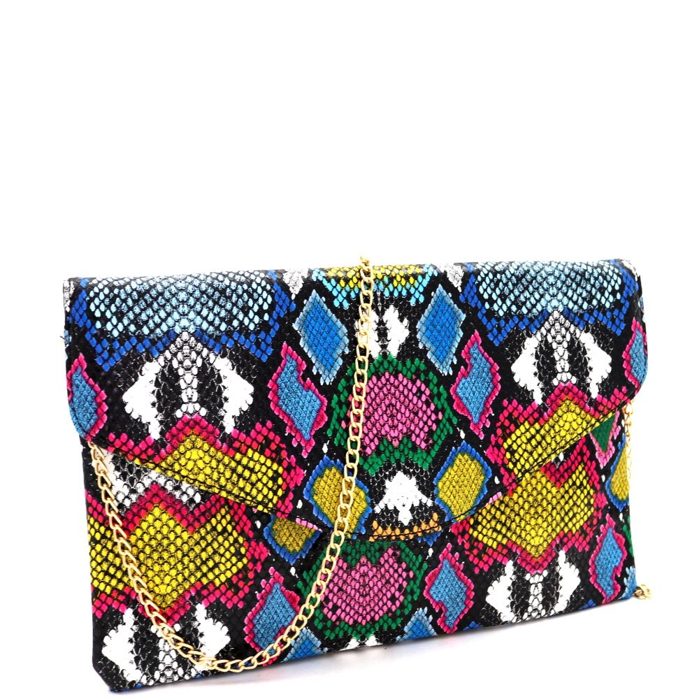 multicolor snakeskin clutch